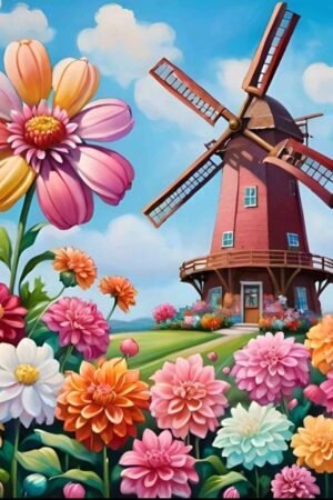 Windmill And Flowers - DIY Craft Project 40*40