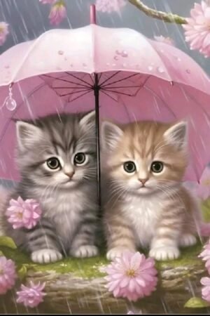 2 Cats Under Umbrella - DIY Craft Project 30*30