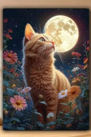 Cat Under The Moon Light - DIY Craft Project 30*40