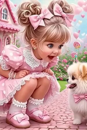 Little Girl With Puppy- DIY Craft Project 40*40