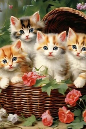 kittens in basket- DIY Craft Project 40*40