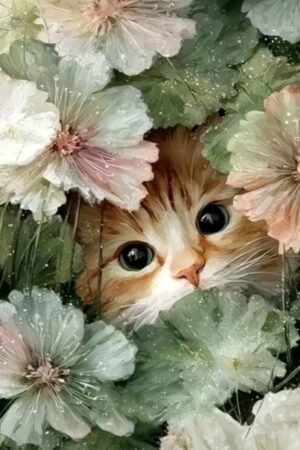 Cat Under Lotus Leaf - DIY Craft Project 30*40