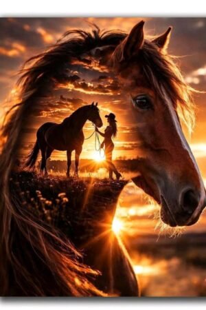 Sunset Woman And Horse 40*50